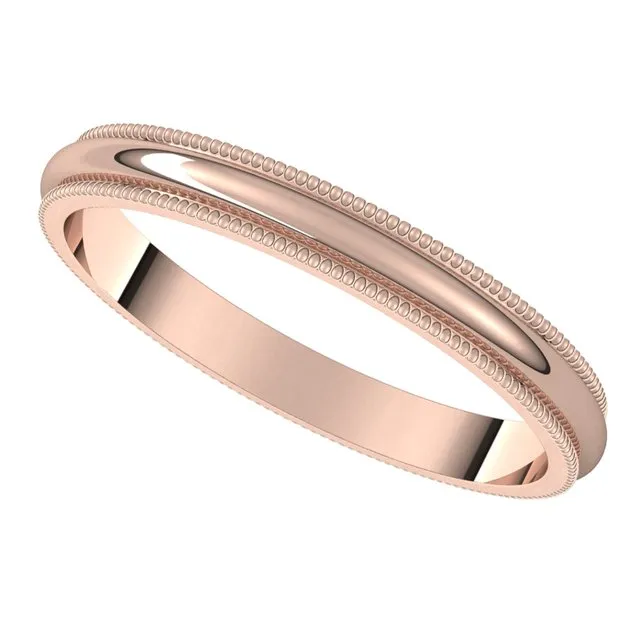 Rings TreasureFineJewelers 10K Rose Gold 25 mm Milgrain Half Round Wedding Band
