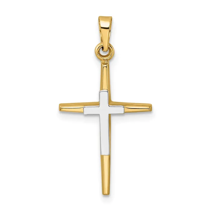 Rings TreasureFineJewelers 14k Twotone Polished Solid Double Cross Pendant