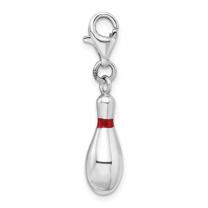 Rings TreasureFineJewelers Sterling Silver Amore La Vita Rhodiumpl Enameled Bowling Pin Charm