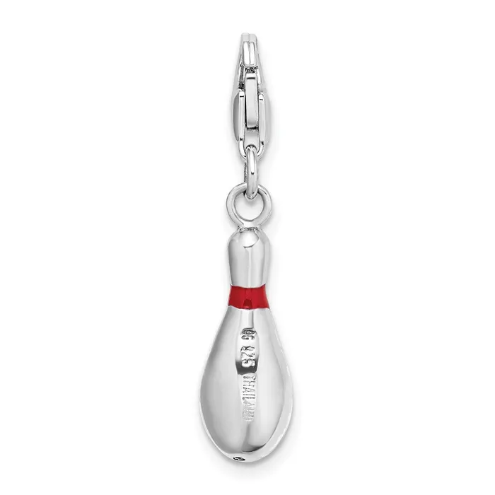 Rings TreasureFineJewelers Sterling Silver Amore La Vita Rhodiumpl Enameled Bowling Pin Charm