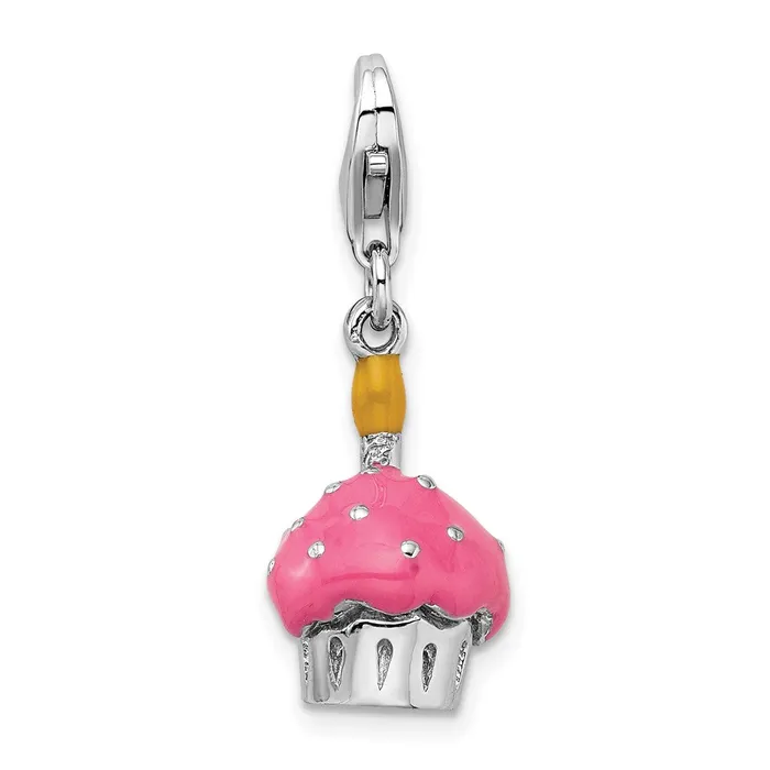 Sterling Silver Amore La Vita Rhodpl 3D Enameled Cupcake Candle Charm TreasureFineJewelers Rings Sterling Silver Amore La Vita Rhodpl 3D Enameled Cupcake Candle Charm TreasureFineJewelers Rings