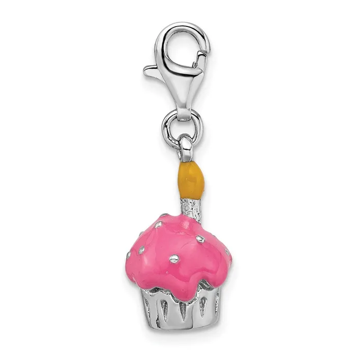 Sterling Silver Amore La Vita Rhodpl 3D Enameled Cupcake Candle Charm TreasureFineJewelers Rings