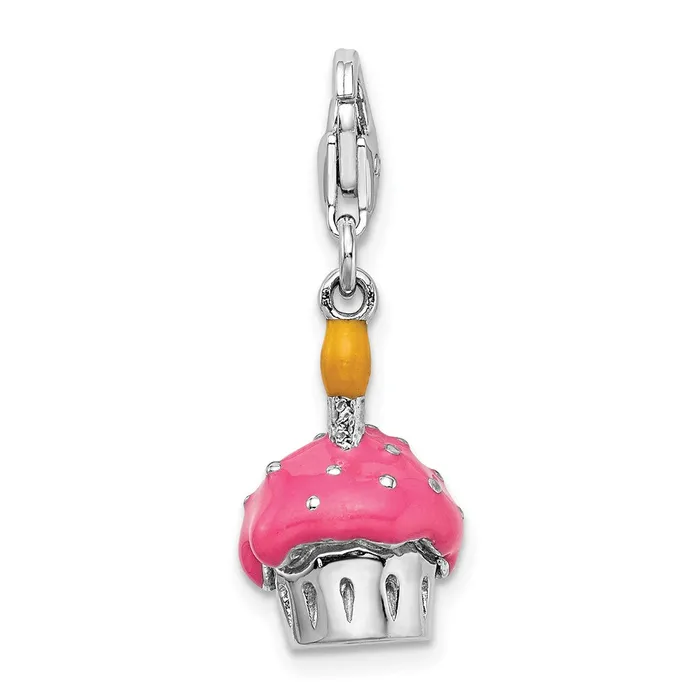 Sterling Silver Amore La Vita Rhodpl 3D Enameled Cupcake Candle Charm TreasureFineJewelers Rings
