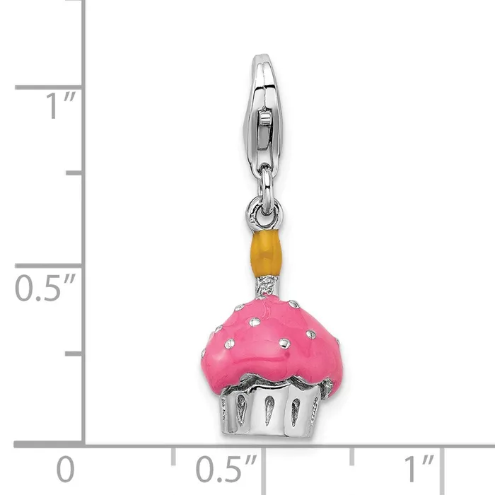 Sterling Silver Amore La Vita Rhodpl 3D Enameled Cupcake Candle Charm TreasureFineJewelers Rings