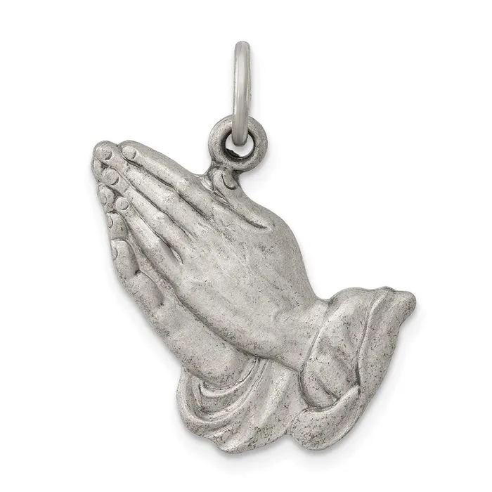 Sterling Silver Antiqued Praying Hands Charm TreasureFineJewelers Rings