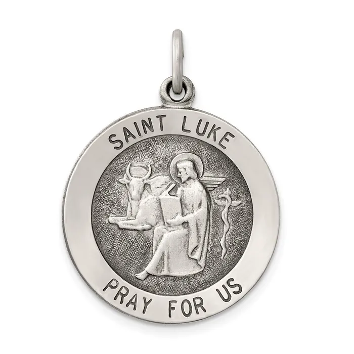 Sterling Silver Antiqued Saint Luke Medal TreasureFineJewelers Rings