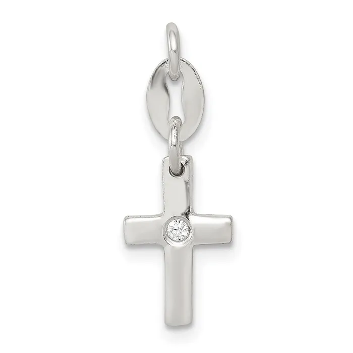 Sterling Silver CZ Polished Cross Charm TreasureFineJewelers Rings
