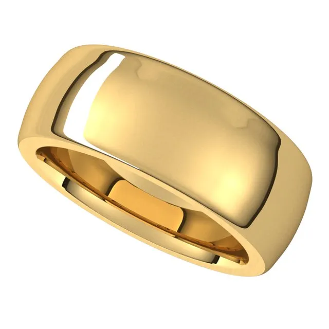 TreasureFineJewelers 14K Yellow Gold 8 mm Half Round Comfort Fit Heavy Wedding Band Rings