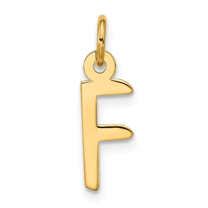 TreasureFineJewelers Charm Necklaces 10k Yellow Gold Large Slanted Block Initial F Charm