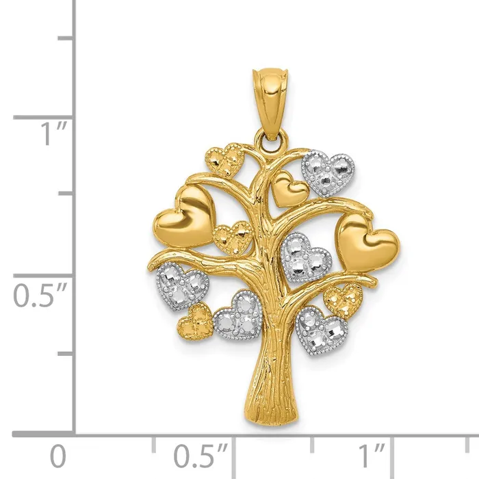 TreasureFineJewelers Necklaces 14K and White Rhodium Polished Hearts Tree Pendant