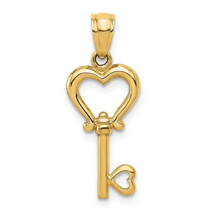 TreasureFineJewelers Necklaces 14k Polished 3D Heart Key Pendant