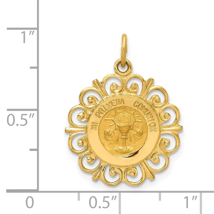 TreasureFineJewelers Necklaces 14k Yellow Gold Polished and Satin Spanish Communion Cup Medal Pendant