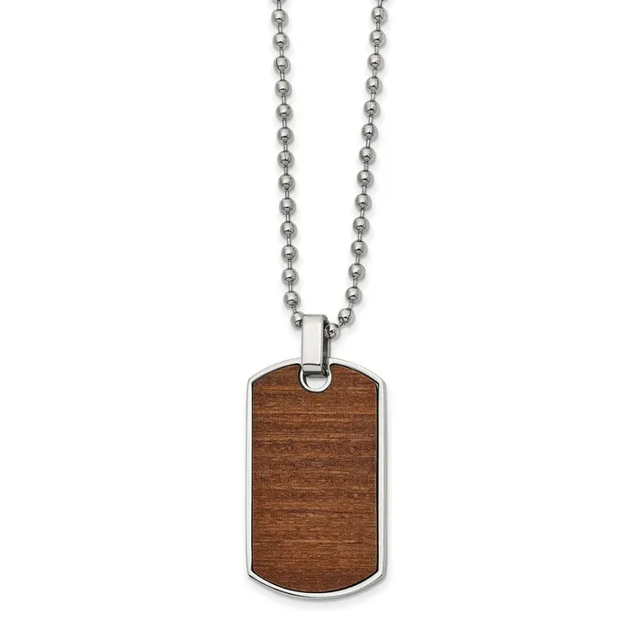 TreasureFineJewelers Necklaces Chisel Stainless Steel Polished Black Carbon Fiber and Wood Inlay Reversible Dog Tag on a 22 in Ball Chain Necklace