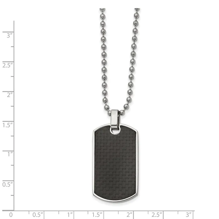 TreasureFineJewelers Necklaces Chisel Stainless Steel Polished Black Carbon Fiber and Wood Inlay Reversible Dog Tag on a 22 in Ball Chain Necklace