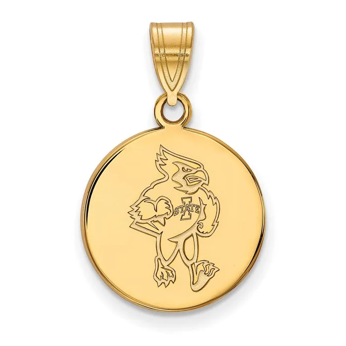 TreasureFineJewelers Necklaces Sterling Silver Goldplated Iowa State University Cardinal Medium Disc Pendant