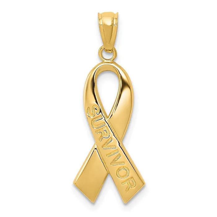 TreasureFineJewelers PreStyled Sets 14k Yellow Gold Gold Polished SURVIVOR Ribbon Pendant