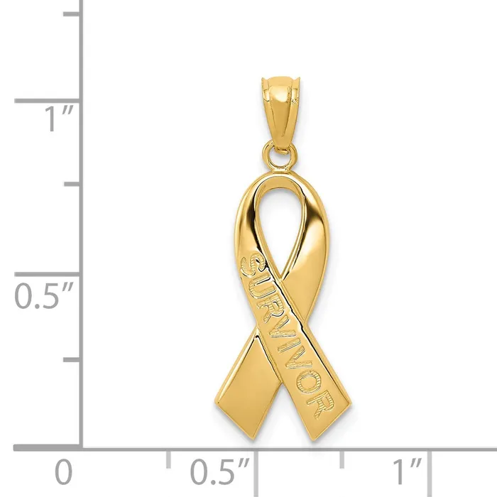 TreasureFineJewelers PreStyled Sets 14k Yellow Gold Gold Polished SURVIVOR Ribbon Pendant