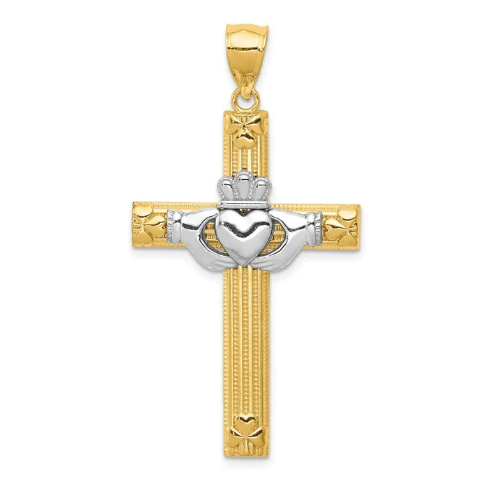 TreasureFineJewelers Rings 14k Twotone Claddagh Cross Pendant