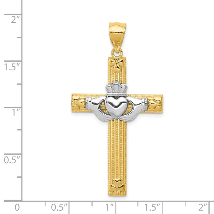 TreasureFineJewelers Rings 14k Twotone Claddagh Cross Pendant
