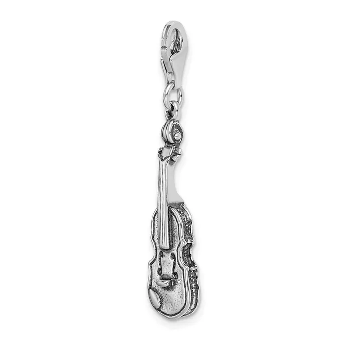 TreasureFineJewelers Rings Sterling Silver Amore La Vita Rhodiumplated 3D Antiqued Violin Charm