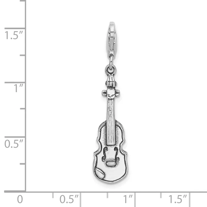 TreasureFineJewelers Rings Sterling Silver Amore La Vita Rhodiumplated 3D Antiqued Violin Charm