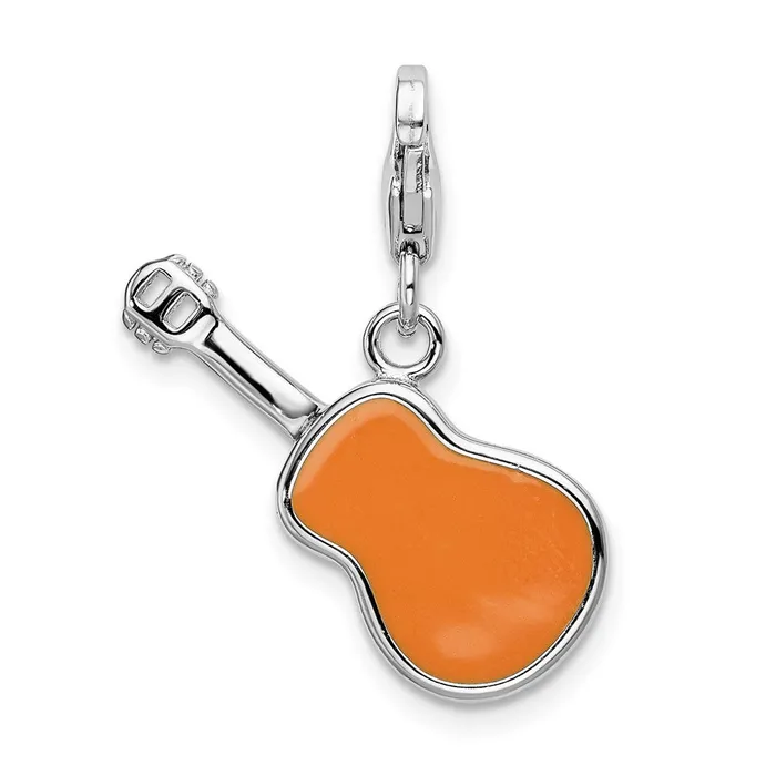 TreasureFineJewelers Rings Sterling Silver Amore La Vita Rhodiumplated 3D Enameled Guitar Charm