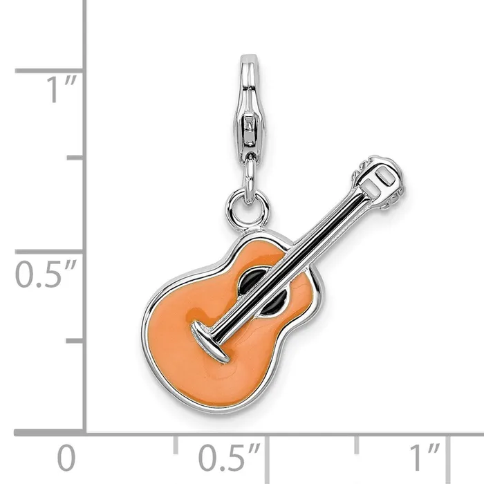 TreasureFineJewelers Rings Sterling Silver Amore La Vita Rhodiumplated 3D Enameled Guitar Charm
