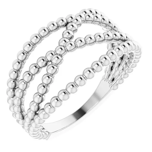 TreasureFineJewelers Rings Sterling Silver Beaded CrissCross Ring