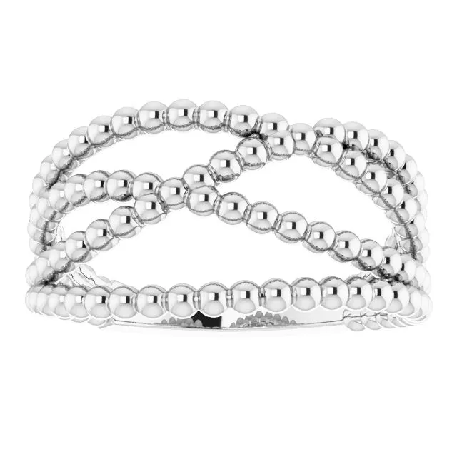 TreasureFineJewelers Rings Sterling Silver Beaded CrissCross Ring