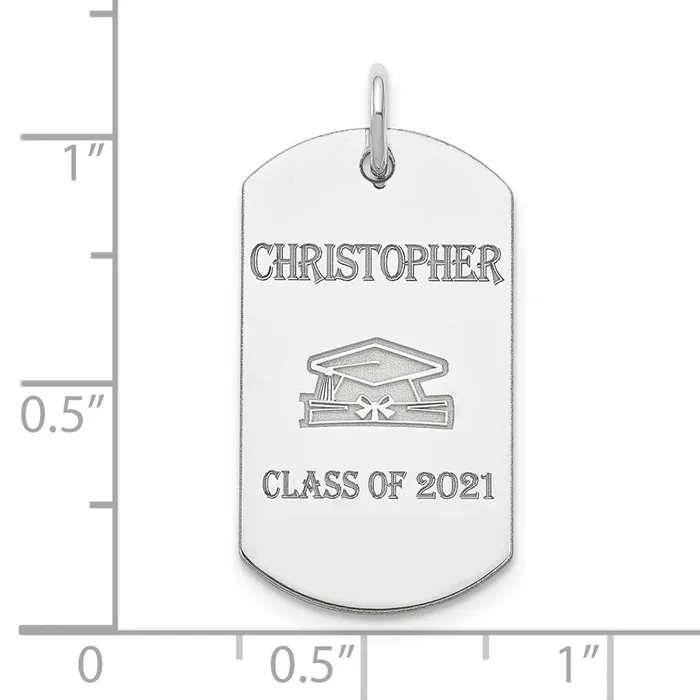 TreasureFineJewelers Rings Sterling Silver Rhodiumplated Personalizable Graduation Dog Tag Charm
