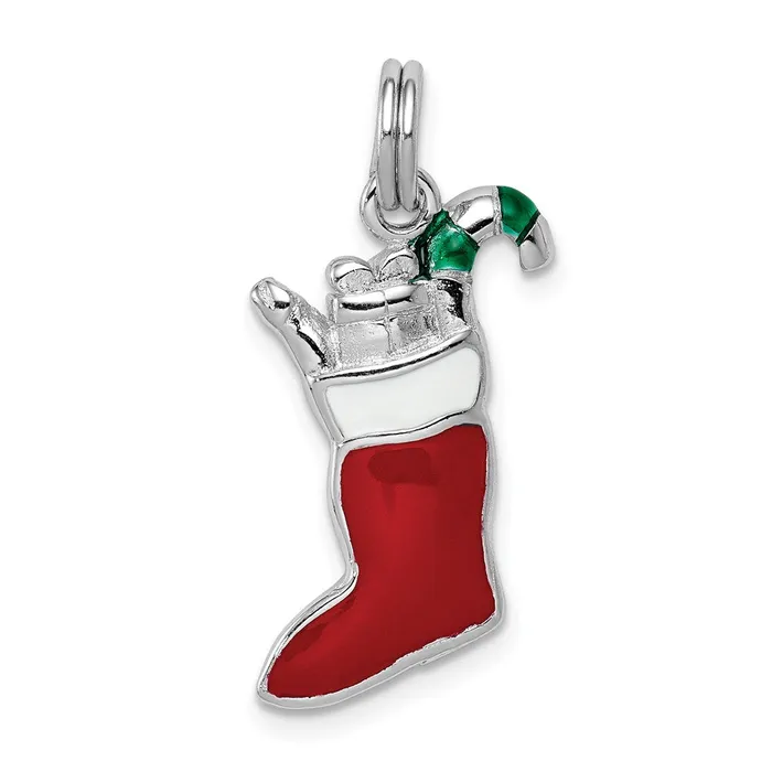TreasureFineJewelers Rings Sterling Silver RhodiumplatedEnamel Stocking Charm TreasureFineJewelers Rings Sterling Silver RhodiumplatedEnamel Stocking Charm