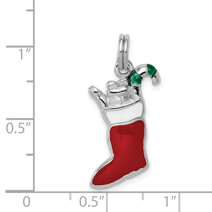 TreasureFineJewelers Rings Sterling Silver RhodiumplatedEnamel Stocking Charm
