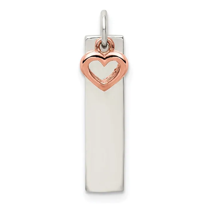 TreasureFineJewelers Rings Sterling Silver Rosetone Bar Heart Charm