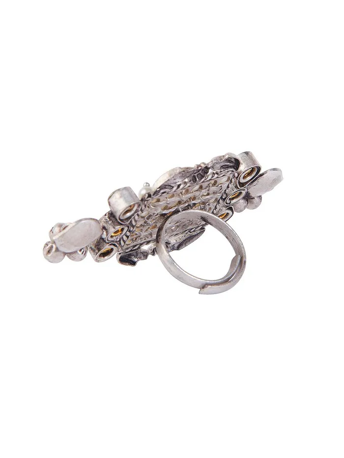 Curio Cottage Rings Aria Oxidised Square Pearl Embellished Ring Curio Cottage Rings Aria Oxidised Square Pearl Embellished Ring