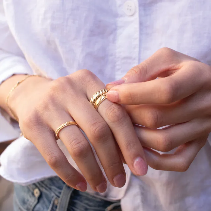 Gold Vermeil Slim Milgrain Edge Band Tashi Rings