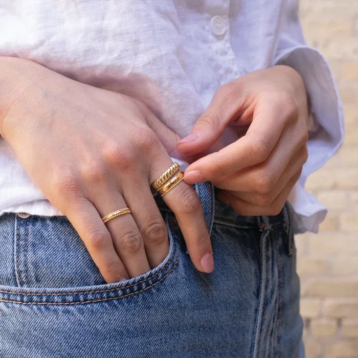 Gold Vermeil Slim Milgrain Edge Band Tashi Rings