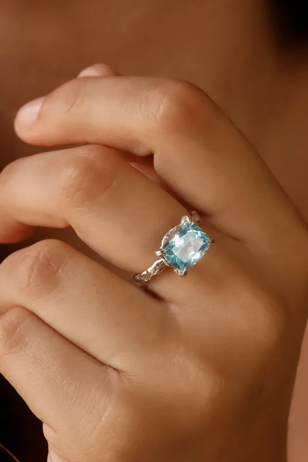 Rings Lacee Alexandra Jewelry Solid Gold Blue Topaz Statement Ring