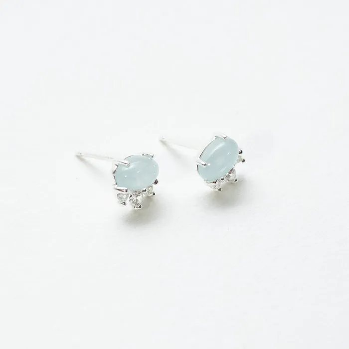 Rings Tashi Oval Aquamarine CZ Silver Studs