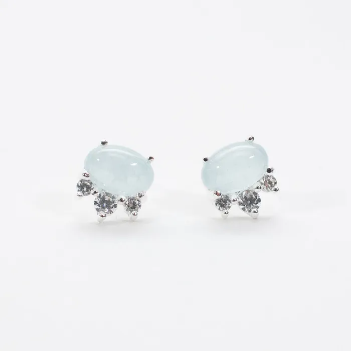 Rings Tashi Oval Aquamarine CZ Silver Studs
