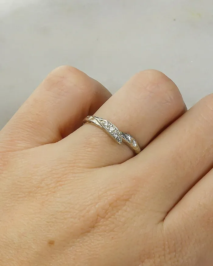 Solid Gold Rustic Diamond Wedding Band Lacee Alexandra Jewelry Rings