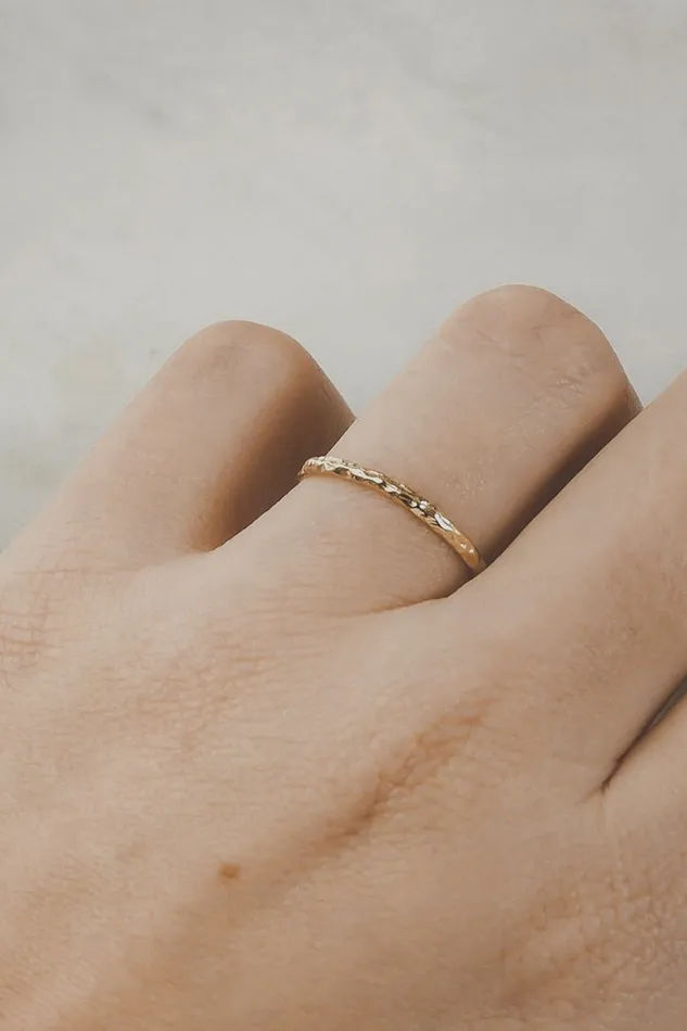 Solid Gold Textured Dainty Band Lacee Alexandra Jewelry Rings