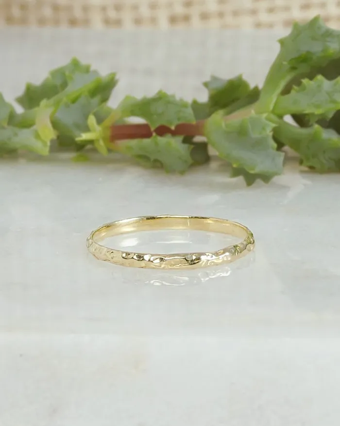Solid Gold Textured Dainty Band Lacee Alexandra Jewelry Rings