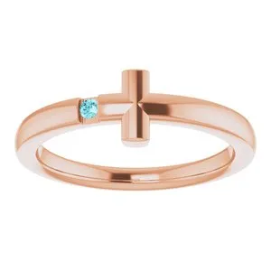 14K Rose 15 mm Round Genuine Blue Zircon Youth Cross RingR4306660039PSTWBC WB Choice Jewelry Rings