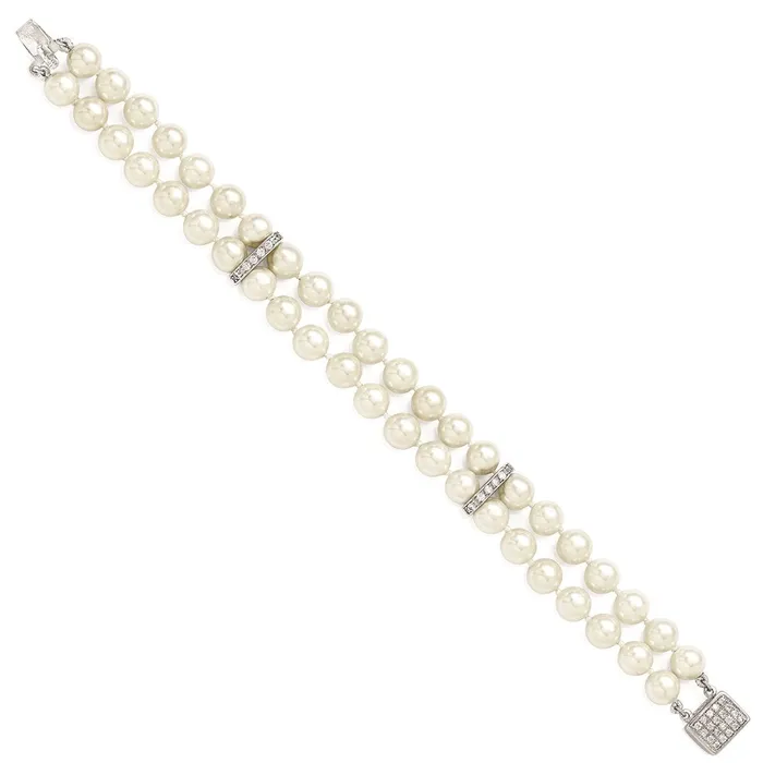 Bracelets WB Choice Jewelry Sterling Silver Majestik Rhpl 78mm Wht Imitat Shell Pearl CZ BraceletWBCQMJB270W75