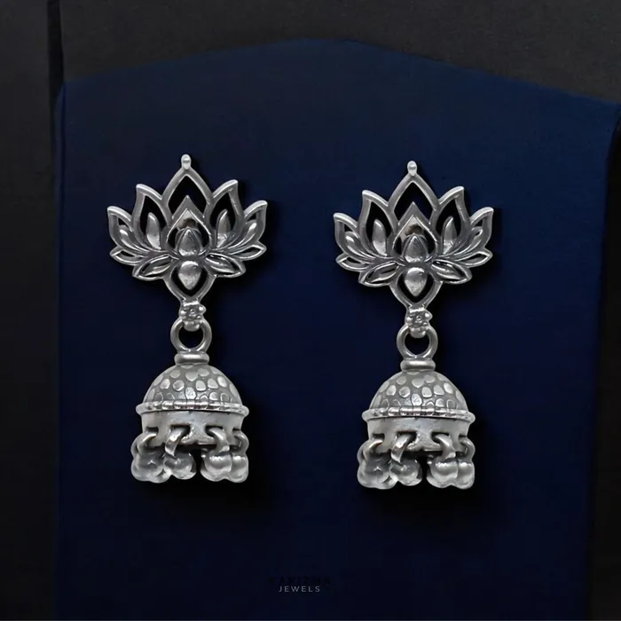 Earrings Karizma Jewels 925 Sterling Silver Oxidised Lotus Jhumki Earring For Women