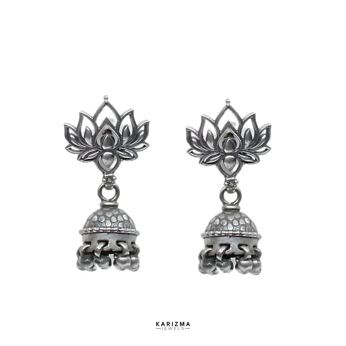 Earrings Karizma Jewels 925 Sterling Silver Oxidised Lotus Jhumki Earring For Women