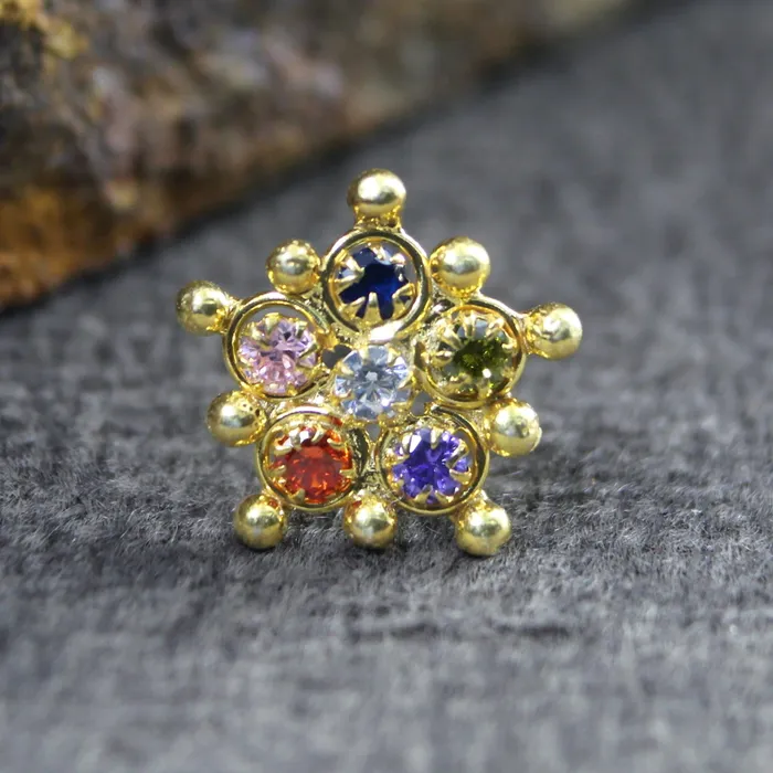 Earrings Karizma Jewels Ethnic Floral Real Sterling Silver Multi CZ Women Nose Stud Push Pin Earrings Karizma Jewels Ethnic Floral Real Sterling Silver Multi CZ Women Nose Stud Push Pin