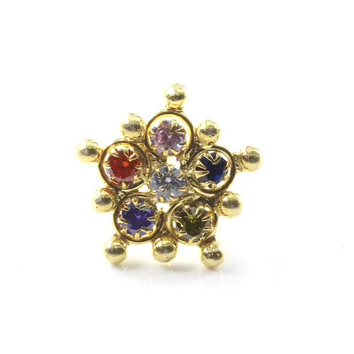 Earrings Karizma Jewels Ethnic Floral Real Sterling Silver Multi CZ Women Nose Stud Push Pin