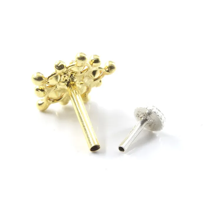 Earrings Karizma Jewels Ethnic Floral Real Sterling Silver Multi CZ Women Nose Stud Push Pin