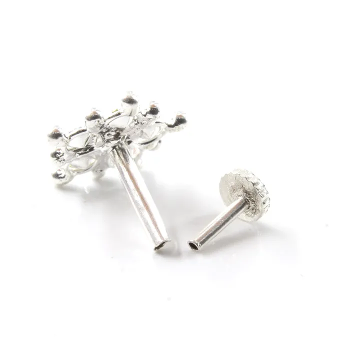 Earrings Karizma Jewels Ethnic Floral Real Sterling Silver Multi CZ Women Nose Stud Push Pin